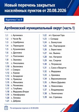Дополненный перечень закрытых населенных пунктов от 20 августа 2026 г