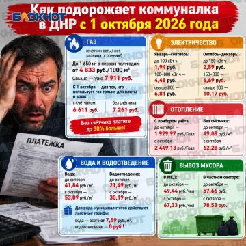 А теперь к действительно плохим новостям: с 1 октября в ДНР взвинтят плату за услуги ЖКХ