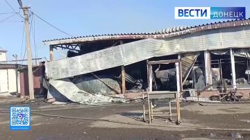 Последствия удара БПЛА ВСУ в Волновахе