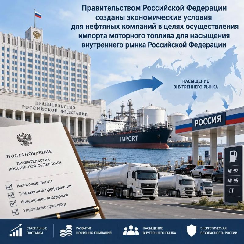 Правительством Российской Федерации созданы экономические условия для нефтяных компаний в целях осуществления импорта моторного топлива для насыщения внутреннего рынка Российской Федерации