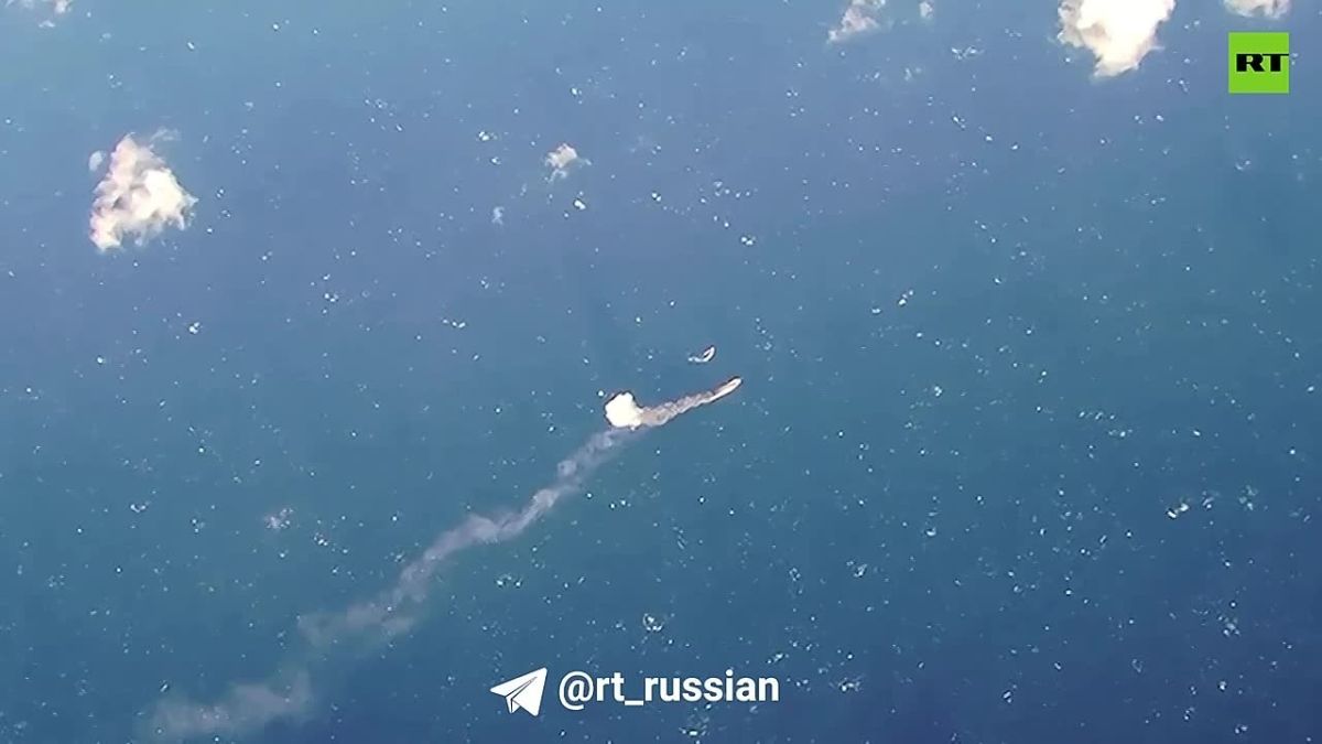 Момент уничтожения сухогруза и безэкипажного катера в Чёрном море, которые перевозили военные грузы для ВСУ