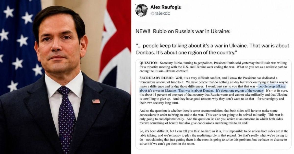 Госсекретарь США Марко Рубио заявил, что конфликт России и Украины на деле сводится к контролю над Донбассом, хотя его обычно называют войной за всю Украину